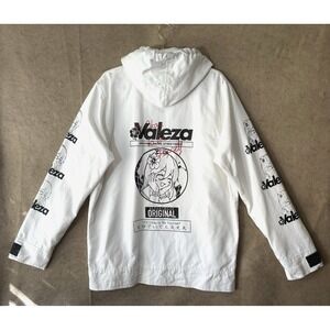 Valeza Anime Hooded Jacket Mens Sz L White Streetwear Pockets OK To Be Yourself